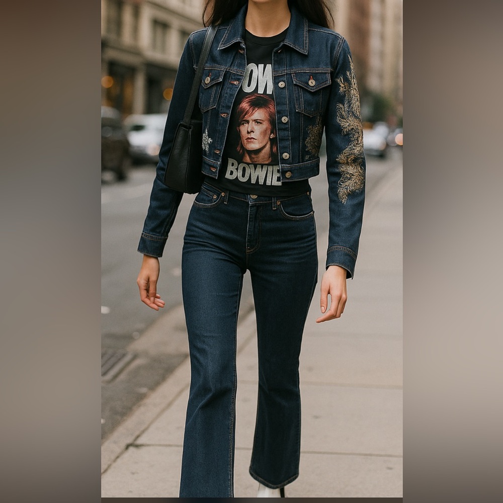 People 4 Peace - Cropped Denim Jacket - embroidered - button up